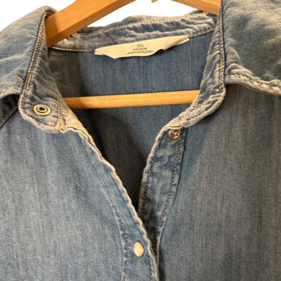 & Denim Western Shirt Dress with Pearl Snap Buttons and Pockets Size Large - Picture 8 of 8